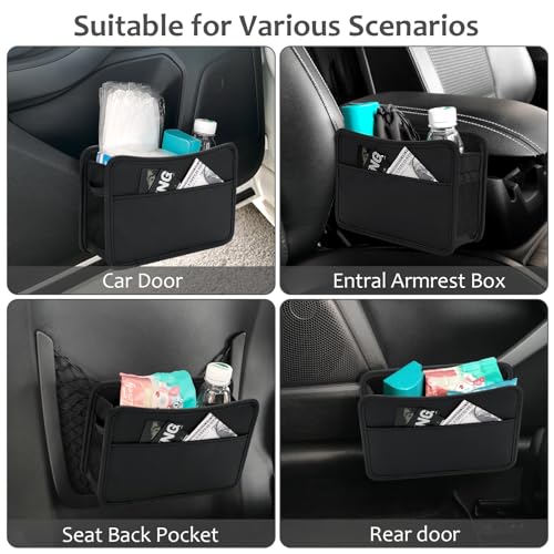 Accmor Collapsible Car Trash Can, Leather Vehicle Garbage Organizer Bin Holder with One Roll Trash Bag, Foldable Hanging Mini Cars Storage Bag Container for Auto, SUV (Black) - color: Black