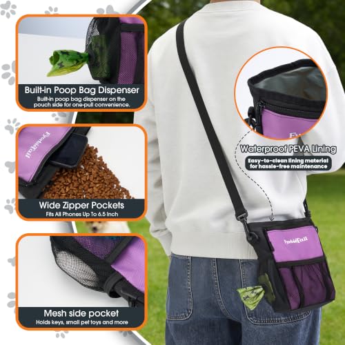 Dog Treat Pouch, 4 Cup Training Bag, Magnetic Closure, 3 Way Wear, Purple - color: Purple
