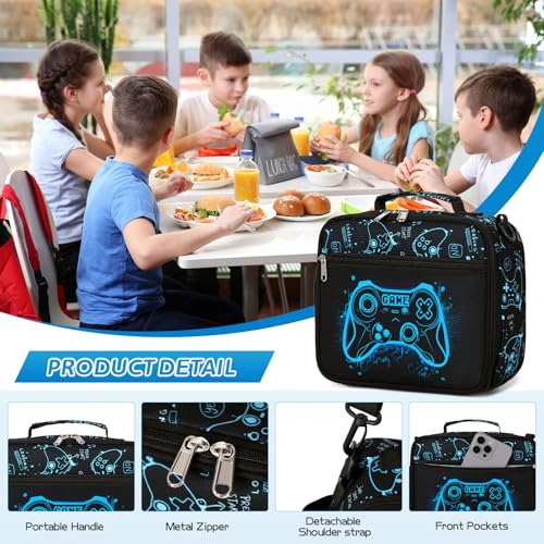 DIGOBAY Insulated Lunch Box for Kids Boys Cool Luminous Gamer Lunch Bag - color: Blue