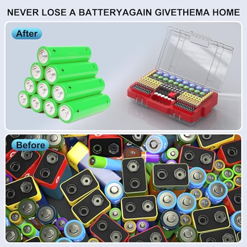 Narotood Battery Organizer Storage Holder Box Case with Tester, Ultra-Large 280+ Batteries Double-Sided Variety Pack,Holds AA AAA 4A C D Cell 9V 3V Lithium18650 LR44 CR2 CR123 CR1632 - Red - color: Red