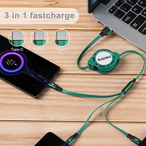 SIQIWO Retractable Multi USB C Charging Cable, 3 in 1 Fast Charging Cord | QC 3.0 Data Sync Fast Charging, Phone Charger Cord ,Travel Car Charger for iPhone17/ Samsung/ MacBook/ Switch - 3.3Ft/ 2 Pack - color: Green