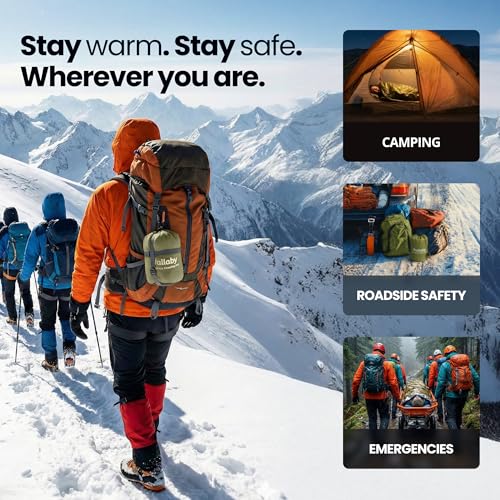 Wallaby 2-Pack Emergency Mylar Sleeping Bags with Nylon Pouches, Whistle Pull & Paracord with Carabiners, Free Survival Guide – Hiking, Survival - color: Green