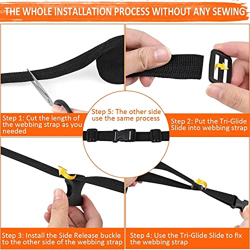 RNKP Heavy-Duty Buckle and Strap Set 2“: 6 Yards of Thick nylon webbing, 6-Pack Adjustable Quick Side Release Plastic Buckles, 12 Tri-Glide slide Clips, 6 Metal D-rings, Black (2” Combo kit) - size: 2" x 6 yd