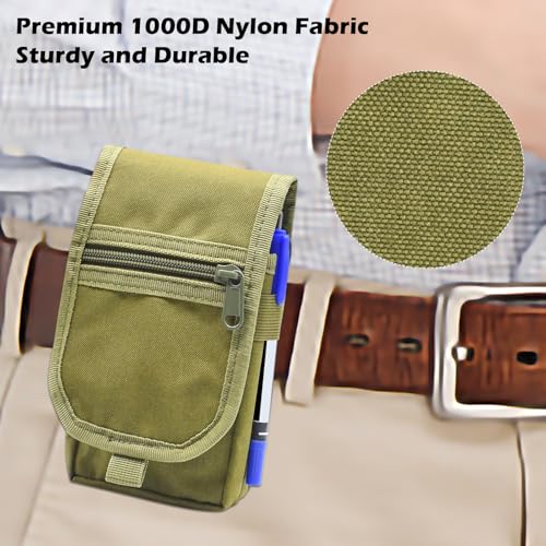 Belt Tool Pouch, Tactical Utility Organizer with Cell Phone Holder, Durable Heavy-Duty 1000D Nylon EDC Multitool Holster with Multi-Pockets for Electricians, Handymen, Work, Hiking - color: Army green