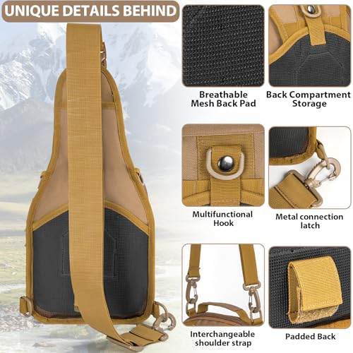 GMAK Tactical Sling Bag for Men, Tactical Shoulder Bag Military Sport Bags - color: Khaki