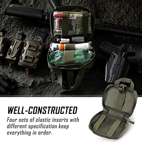 LIVANS Rip Away IFAK Medical Pouch for MOLLE Gear | Small Tactical First Aid Bag with Quick Release Panel, 1000D Nylon & Organizer - color: Army Green
