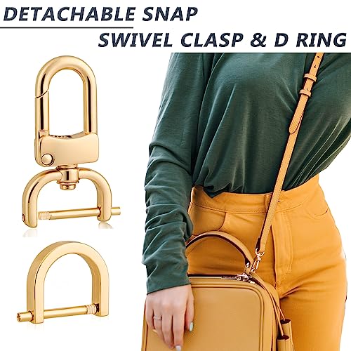4pcs Detachable Snap Hook Swivel Clasp with 4pcs D-Rings Screw in Shackle for DIY Purse Strap Replacement (Gold,1 inch) - color: Gold, size: 1 inch