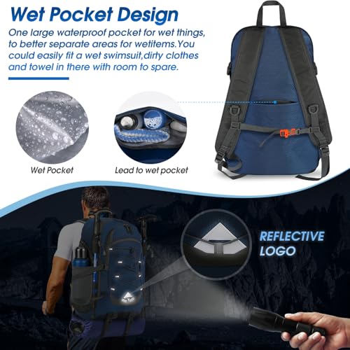 IGOLUMON Hiking Backpack 40L Packable Lightweight Camping Daypack Men Women | Multi-compartment storage Water-resistant Foldable Nylon Material Hiking Day pack for Camping Cycling Outdoor - color: Navy Blue