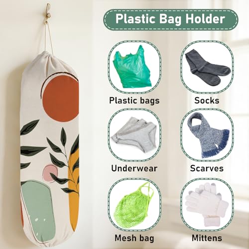 2PCS Boho Plastic Bag Holder for Kitchen Essentials, Reusable Hanging Grocery Bag Organizer, Washable Large Grocery Trash Garbage Bags Storage Dispenser Boho Kitchen Decor-06 - style: Boho 06