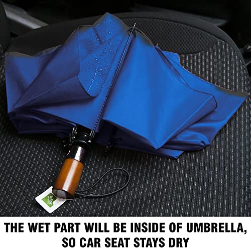 Raintrend Windproof Travel Umbrellas for Rain Automatic +10% Bigger Canopy Strong Frame Compact Folding Portable Umbrella for Women Men Backpack Purse - color: T Dark Blue