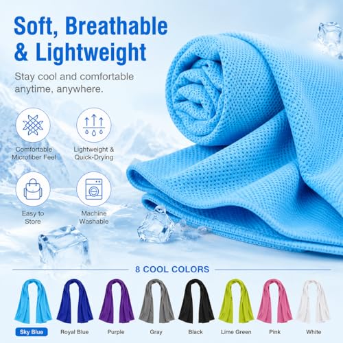 Large Cooling Towel for Neck and Face, 43.3 x 15.7 in, Sky Blue - color: Sky-blue