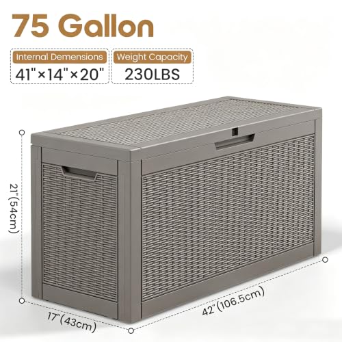 Outdoor Storage Box Waterproof, 75 Gallon Deck Box for Patio Storage - color: Rattan Gray, style: 75Gallon