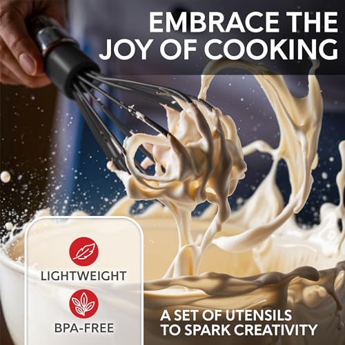 Kitchen Utensils Set, 10 Nylon Stainless Steel Cooking Utensils, Non Stick and Heat Resistant Cookware set New Chef's Gadget Tools Collection - color: Black