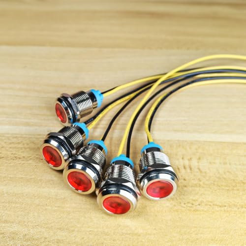 Gebildet 5Pcs 12mm LED Metal Indicator Light AC 110V-220V Waterproof Signal Lamp (Red) - color: Red 110V