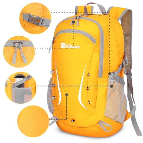 ZOMAKE Lightweight Packable Backpack 35L, Foldable Backpacks Water Resistant Collapsible Light Daypack for Hiking(Yellow) | Light Hiking Backpacks Water Resistant Collapsible Day Pack for Travel, Everyday Carry, Multi-Pocket Layout, Heavy Duty Nylon - col