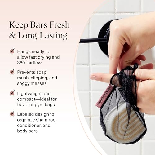 Kitsch Soap Saver Bag – Patented Mesh Bag Soap Holder – Black | for Shampoo and Conditioner Bars – Extends Use & Prevents Soggy Mess – Recycled Beauty Mesh Pouch, Eco-Friendly - color: Black