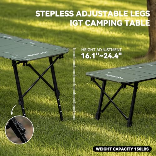 BLACKDOG IGT Camping Table, Portable Folding Camp Table for Outdoor | Adjustable Height 16"-24"，IGT Modular System Compatibility， 7 Expandable Plates, Aluminum，with Carry Bag，48.8" L x 22.8" W - color: Jungle Green