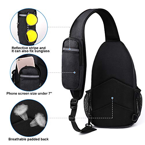 WATERFLY Crossbody Sling Backpack Sling Bag Travel Hiking Chest Bag Daypack (Black) - color: Black