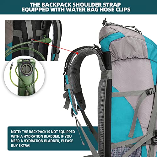 King'sGuard 70L Hiking Backpack with Rain Cover Lightweight Waterproof Travel Camping Backpack Large Backpacking Pack - color: Lakeblue