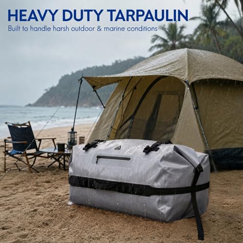 Haimont IPX7 Waterproof Roll-Top Dry Duffel Backpack | 60L/90L Sizes, 500D Tarpaulin, Welded Seams, Mesh Pockets, Boating & Kayaking - color: Light Gray, size: 60L