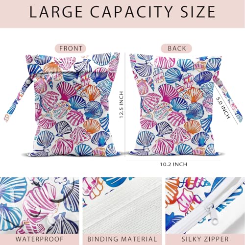 Wet Bag, 4Pcs Wet Dry Bag Set, Reusable Waterproof Bags with Ocean Creature & Shell Patterns for Women, Suitable for Beach Trips & Daily Organizing - color: Ocean Creature & Shell