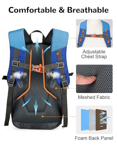 15L Small Padded Hiking Backpack with Chest Strap for Men Women, Lightweight Waterproof Daypack for Travel, Blue - color: Blue