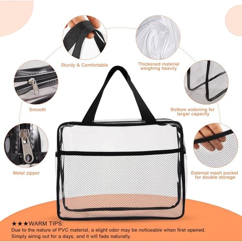 XEWEA 3PCS Clear Travel Toiletry Bags with Handles & Pocketfor Men Women | TSA Approved Transparent Makeup Bag, Waterproof PVC Organizer with Zipper for Toiletries Airline Essentials - color: Black Clear