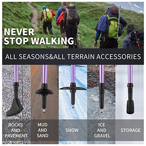AISUNOURDOOR Lightweight Adjustable Trekking Poles, Aluminum Collapsible Travel Hiking or Walking Sticks for Women Children, with One Disposable Raincoat - color: Red