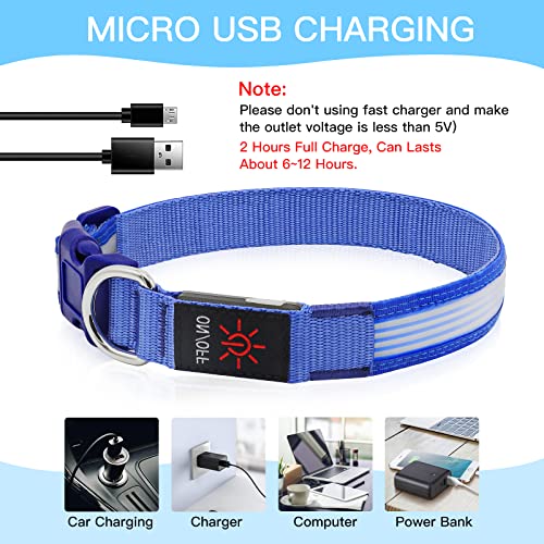 YFbrite Light up Dog Collar, USB Rechargeable LED Puppy Collar Super Bright Adjustable Glowing Dog Lights for Night Walking (Design-2- Blue, Large) - color: Version 2.0-- Blue, size: Large