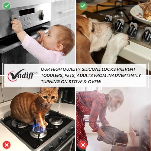 Mom's Choice Award Stove Knob Locks | 5-Pack Silicone Child Safety Lock Set | Safe, Sturdy & Heat-Resistant | Fits Small, Medium, Large Push Turn Knobs to Prevent Accidental Use - Gray - color: Gray