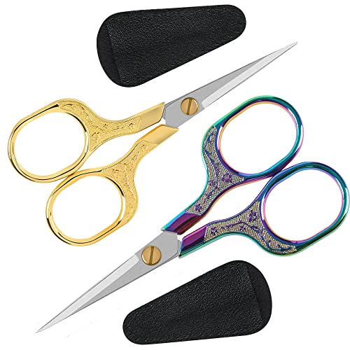 Embroidery precision scissors-Glexal 5 Inch Vintage Scissors-2 pack,Ultra Sharp Blade Shears,scotch small crafts scissors for multi purpose… - color: Purple & Gold