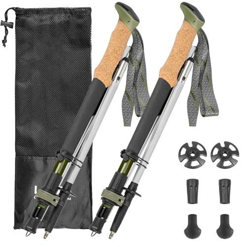 Trekking Poles, Collapsible Hiking Poles,Lightweight and Compact Walking Sticks with Adjustable Height for Men and Women - color: Green