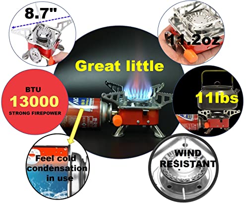 Camping Stove, Backpacking Stove, Foldable, Portable, Lightweight, Piezo Ignition, Single Burner Adjustable, Premium Mini Powerful and Stable Camp Stove for Hiking Picnic, 1+2+1+1pcs