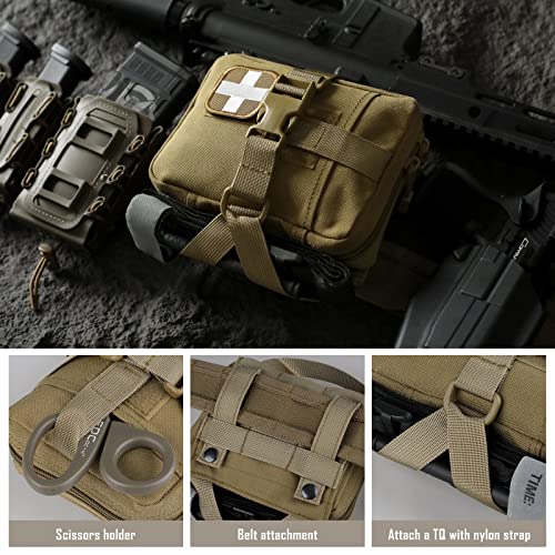 LIVANS Rip Away IFAK Medical Pouch for MOLLE Gear | Small Tactical First Aid Bag with Quick Release Panel, 1000D Nylon & Organizer - color: Khaki