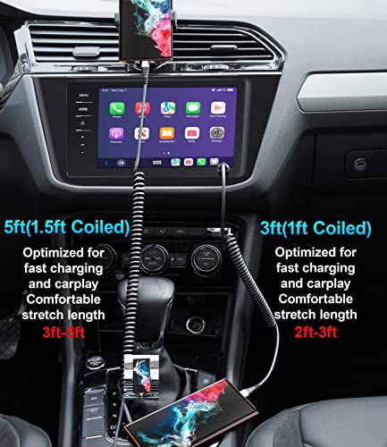 USB Type C Coiled Cable Fast Charging (3FT/5FT) 2Pack Android Auto Charging | Cord for Car, Short USB A to USB C Charge Cable Compatible with iPhone 17/16/15/Pro Max/Samsung Galaxy S20 Note 10 and More - color: Silver, size: 3FT/5FT, style: USB A to USB C