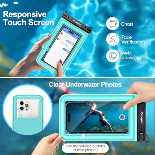Rynapac Double Space Floating Waterproof Phone Pouch [Up to 8.5''], 2 Pack - color: Pink & Green