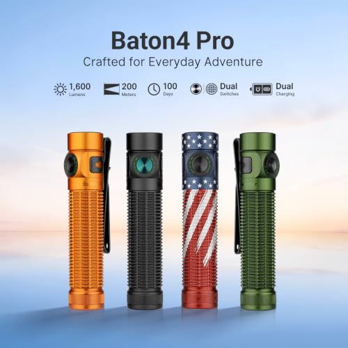 OLIGHT Baton4 Pro EDC Flashlight Rechargeable, Small Pocket Light Black | 1600 Lumens, Bright LED Flash Light,Tactical Switch, Magnetic&USB C Charging, IPX8 Waterproof for Home, Camping and Emergency - color: Black