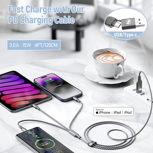 Multi Charging Cable 4FT 3Pack 3 in 1 Apple MFi Certified Braided Cord | Fast Charger Cord with Lightning USB-C Micro,Nylon Braided Universal Phone Charger for iPhone17-5 iPad Android Devices Travel - color: Black/Grey-4ft-3Pack