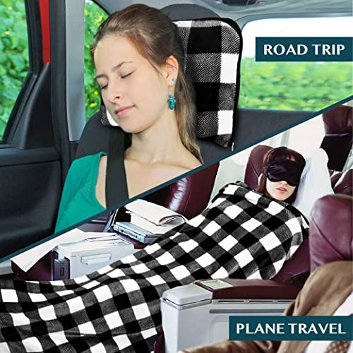 PAVILIA Travel Blanket Pillow, Soft Airplane Blanket 2-in-1 Combo Set, Plane Blanket Compact Packable, Flight Essentials Car Pillow, Travelers Gifts Accessories, Backpack Strap, 60x43 Checker White - color: Checker White
