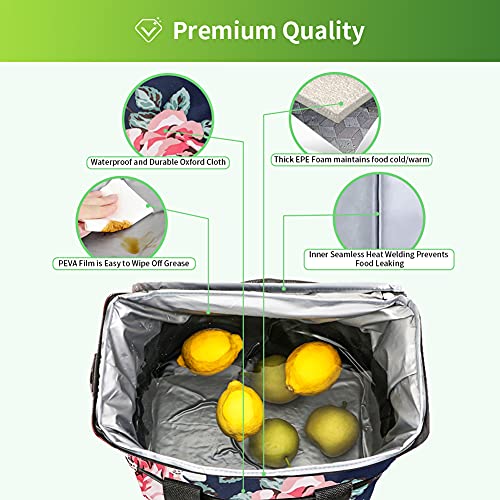 iknoe 24 Can Insulated Cooler Bag, 15L Leakproof Lunch Tote Bag - color: Flower, size: Large