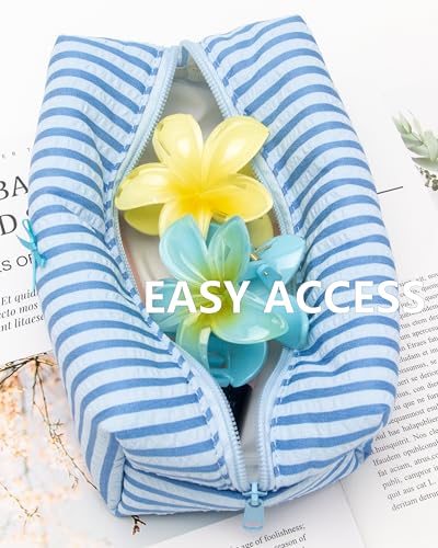 PAZIMIIK Cozy Makeup Bag for Women,Zipper Cosmetic Pouch,Stripe Lake Blue - color: Stripe Lake Blue