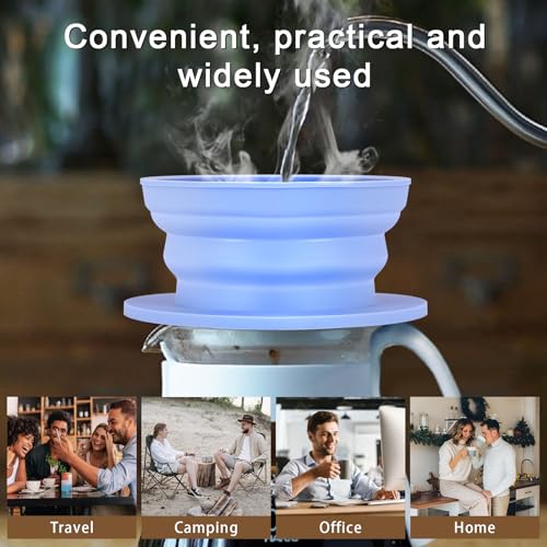 Collapsible Paperless Pour Over Coffee Dripper, Single Cup Travel Pour Over Coffee Maker Camping, Portable Silicone PourOver Coffee Filter with Reusable Metal Mesh Filter (Blue) - color: Blue
