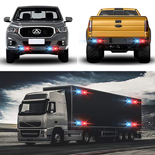 4PCS Strobe Lights for Truck 12-24V Emergency Hazard Flashing LED Light Bar | 20LED Super Bright, Slim Surface Mount, Caution Hazard Warning Light for Car Truck Vehicle SUV ATV, IP68 Waterproof, Red Blue - color: Red&Blue