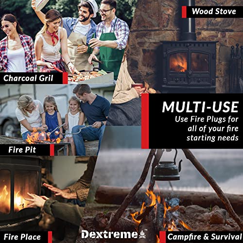Dextreme Fire Plugs Waterproof Fire Starter for Campfires, Emergencies, Survival, Fire Pits, Grills | 5+ Minute Burn | All Natural | Made in North America - size: 50 Fire Plugs