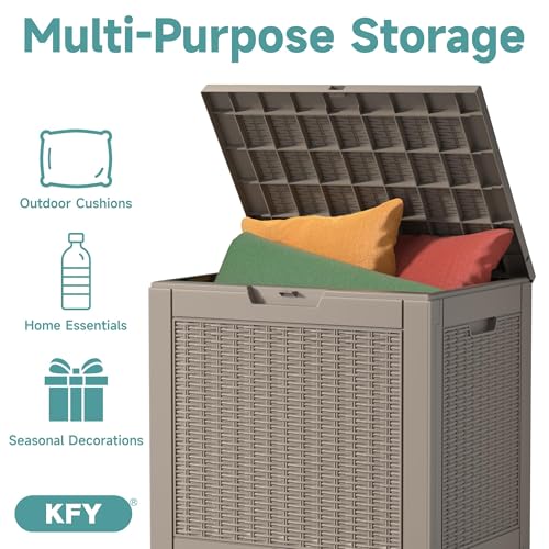 31 Gallon Waterproof Resin Deck Box, UV Resistant Outdoor Storage for Garden, Patio, Porch, Delivery（Grey，31 Gallon） - color: Grey, size: 31 Gallon