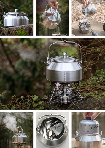 CAMPINGMOON 1L Campfire Kettle Seamless One-Piece Stainless Steel Wide Bottom Wide Spout Integrated Molding Camping Outdoor Water Boiler SW-1