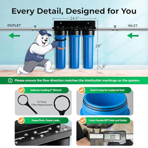 iSpring WGB32B+AHPF12MNPT16X2 3-Stage Whole House Water Filter System, Reduces Chlorine, Sediment Home Water Filtration System w/ 3/4'' Push-Fit Braided Stainless Steel Hose Connectors - style: Sediment + 2 Carbon
