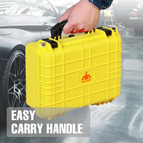 Jack Boss Waterproof Hard Camera Case with Pre-cut Foam,Yellow | Portable Protective Hard Shell Case With Updated Plastic Material,Fit Drones,Camera,Equipments,16x12.8x6.8 Inch - color: YELLOW, size: 16x12.8x6.8 in