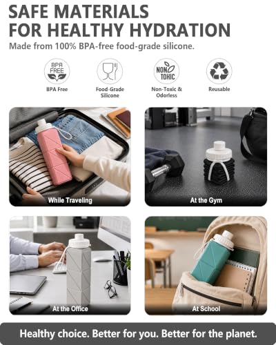 BEAUTAIL Collapsible Water Bottles 21oz/610mL, Silicone Travel Water Bottle - color: Blue+Starlight