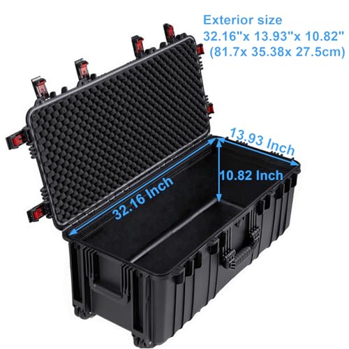 Regetek Waterproof Rolling Case 36 x 17.5 x 13.5 Inch, Hard Equipment Carring Case with Foam/Wheels/ 3 Large Handle for Camera, Tool, Crushproof, Dustproof, Lockable, Inner 32.1" x 13.9" x 10.8"